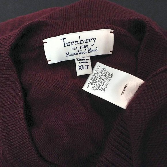 Turnbury Merino Wool Ribbed Cable Knit Sweater V-Neck LS Unisex Mens-XLT Wine - Picture 9 of 11